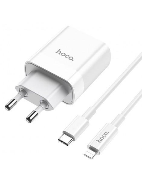 HOCO C80A NETWORK CHARGER PD20W/QC3.0 + LIGHTNING CABLE WHITE